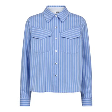 Haute L ' Amité - Blue Stripe Logo Print Shirt - Pale Blue